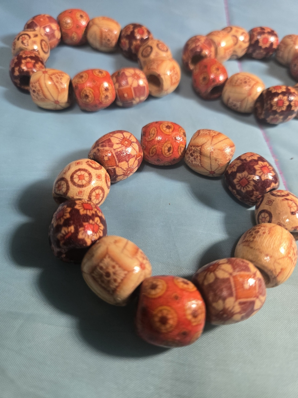 Handcrafted Floral Bead Stretch Bracelet - Orange, Cream & Brown